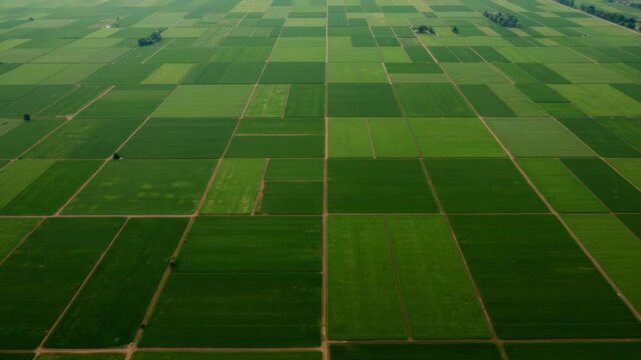 Aerial View of Lush Green Agricultural Fields and Farm Patterns
