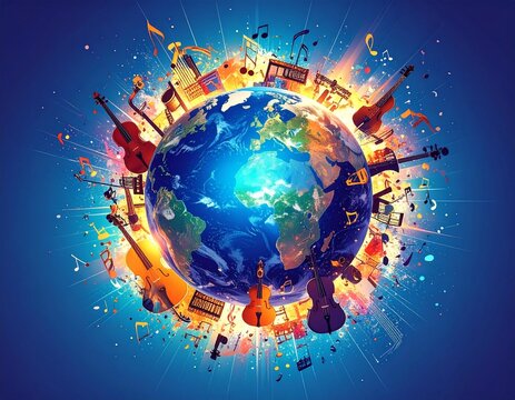 joyful World Music Day 4K wallpaper with a dynamic explosion of colors around a center