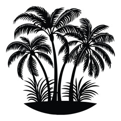 Silhouetted palm trees sway gently against a glowing sunset sky, creating a serene tropical scene filled with warmth, calm breezes, and coastal paradise vibes.
