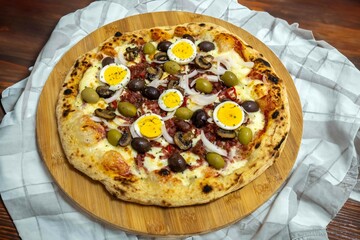 Original Brazilian pizza with olives, mushrooms, grated pepperoni, onion, red pepper, oregano and extra virgin olive oil