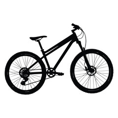 Fototapeta premium Silhouette of a full-suspension mountain bike with rugged frame, dual shocks, and thick tires—perfect for tackling steep trails and rough terrain with style. 