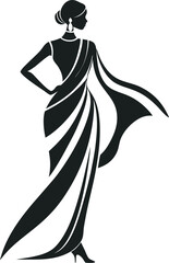 This collection of images displays various black and white illustration of traditional South Asian women's garment, likely saree, with different draping styles and pattern.