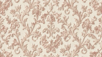 Elegant Rose Gold Damask Wallpaper Pattern Ornate Floral Cream Background Texture Design image