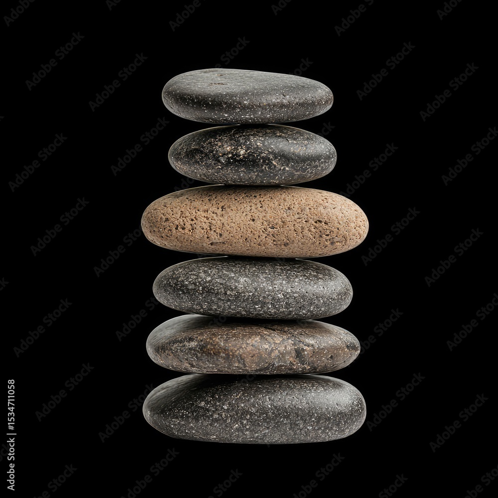 Poster balanced stones create serene and calming symbol of harmony and stability. this stack of flat stones