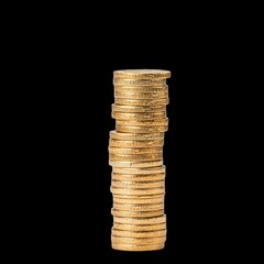Stack of coins growing taller from left to right, symbolizing wealth and prosperity. shiny gold coins reflect light, creating appealing visual that evokes sense of financial growth and success