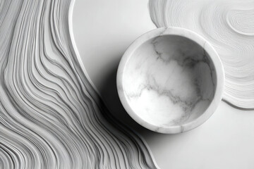 Elegant Marble Bowl Surrounded by Textured Monochrome Patterns
