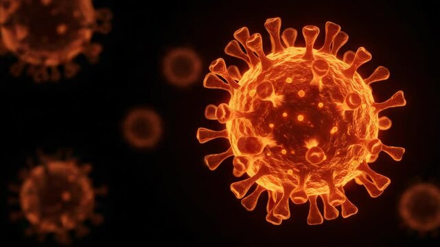 Close-Up View of Virus Sphere with Spikes in Dark Background