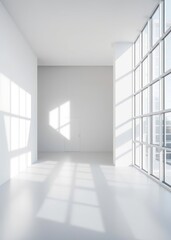 Obraz premium Abstract white studio background for product presentation empty room with shadows of window display product with blurred backdrop Empty room interior design strik