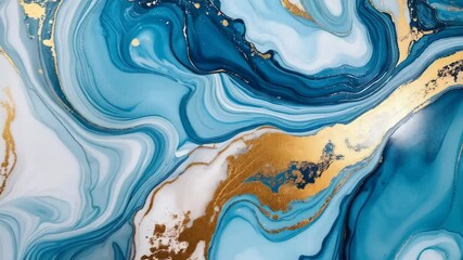 Swirling abstract fluid art background with gold accents, delicate blue hues and flowing white patterns create artistic design - Powered by Adobe