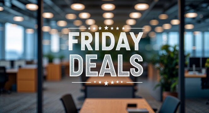 Friday deals lettering text on blur formal work space office background