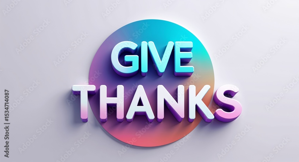 Poster give thanks text digital graphic 3d text contrast circular gradient design on plain white background