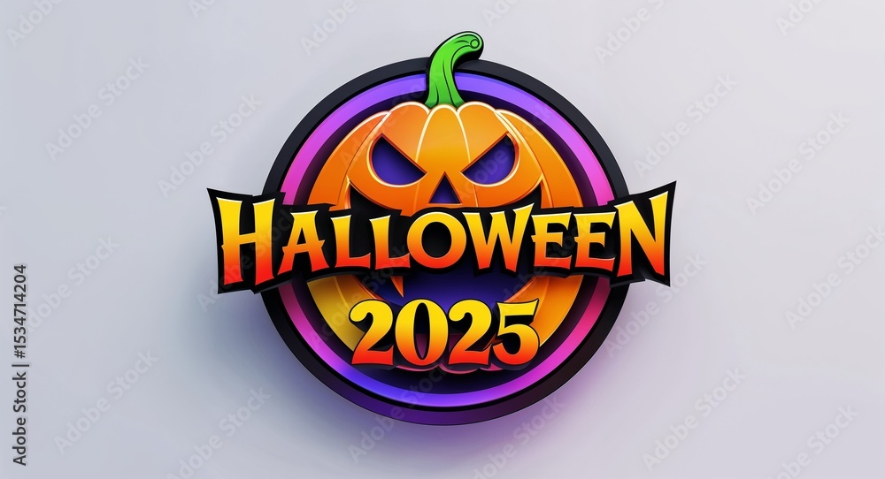 Poster halloween 2025 text digital graphic 3d text contrast circular gradient design on plain white backgro
