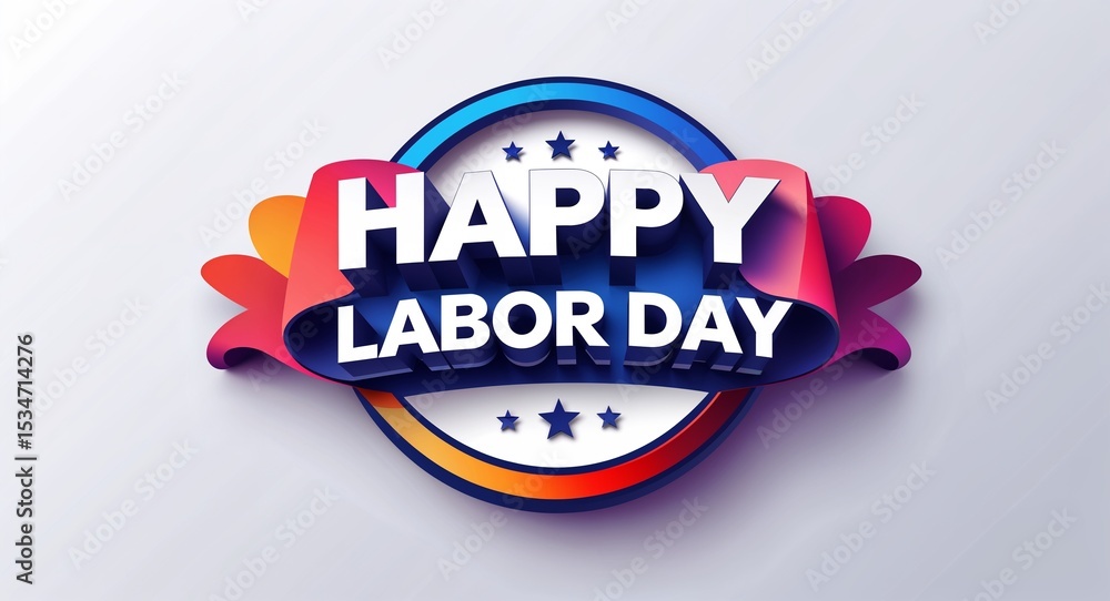 Poster happy labor day text digital graphic 3d text contrast circular gradient design on plain white backgr