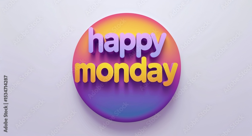 Aufkleber happy monday text digital graphic 3d text contrast circular gradient design on plain white backgroun