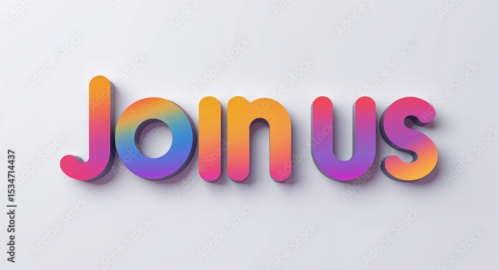 Poster join us text digital graphic 3d text contrast circular gradient design on plain white background