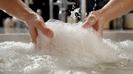 Fototapeta premium Hands in a bath of suds