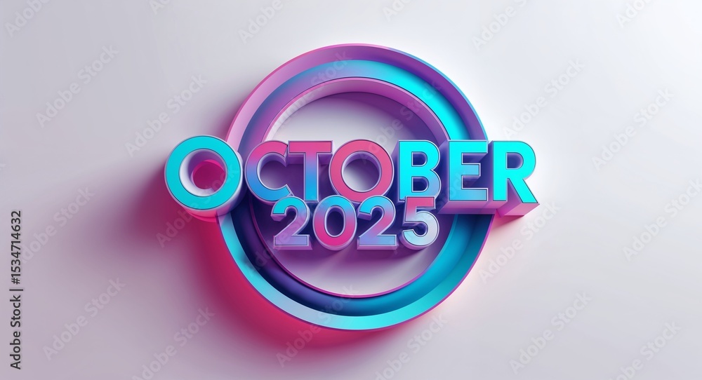 Aufkleber october 2025 text digital graphic 3d text contrast circular gradient design on plain white backgroun