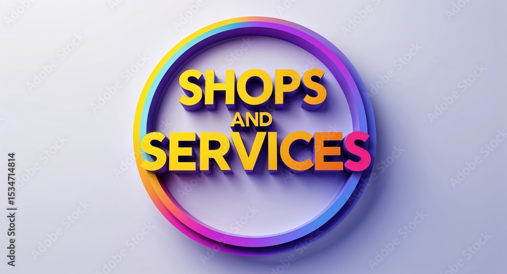 Aufkleber shops and services text digital graphic 3d text contrast circular gradient design on plain white bac