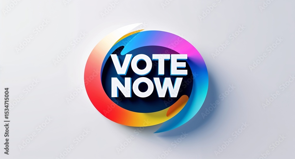 Poster vote now text digital graphic 3d text contrast circular gradient design on plain white background