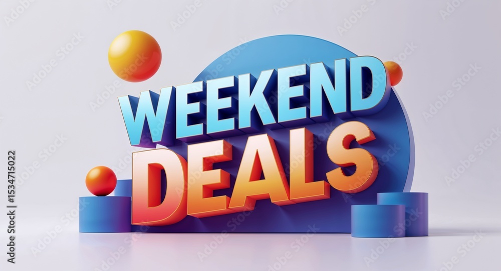 Poster weekend deals text digital graphic 3d text contrast circular gradient design on plain white backgrou