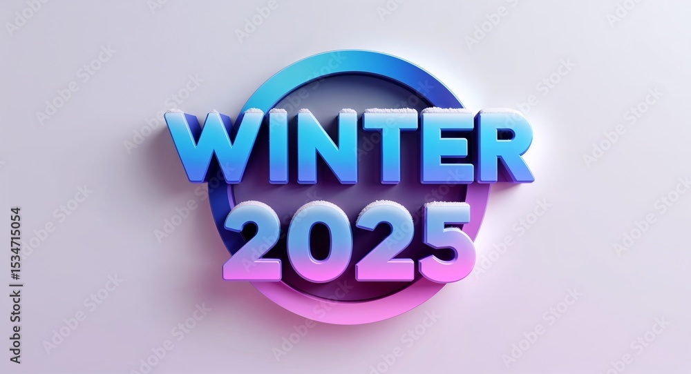 Poster winter 2025 text digital graphic 3d text contrast circular gradient design on plain white background