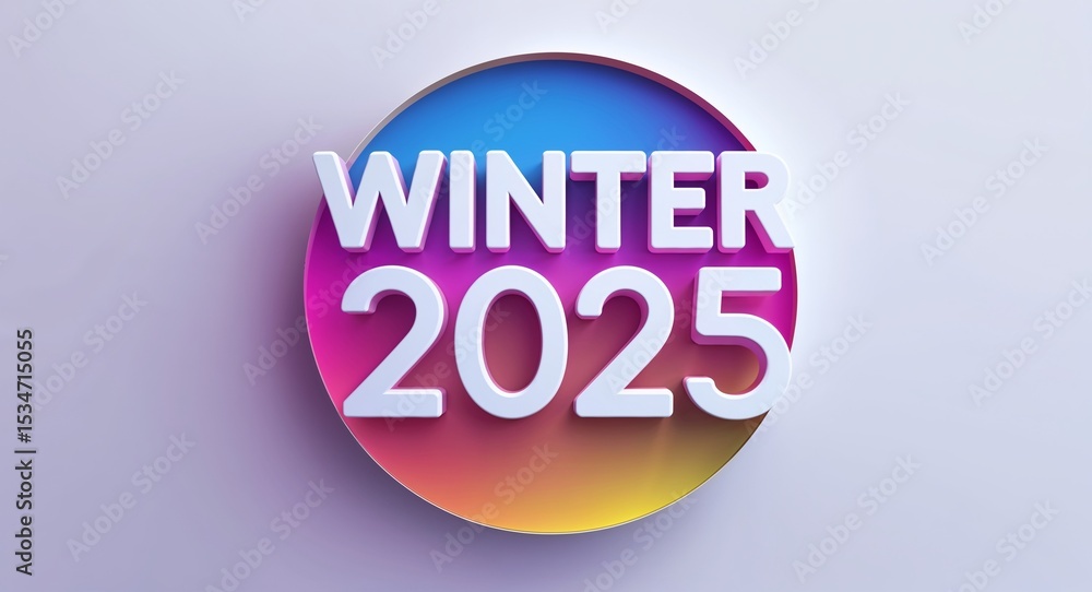 Poster winter 2025 text digital graphic 3d text contrast circular gradient design on plain white background
