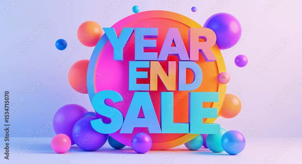 Poster year end sale text digital graphic 3d text contrast circular gradient design on plain white backgrou