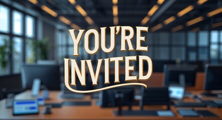 youre invited lettering text on blur formal work space office background