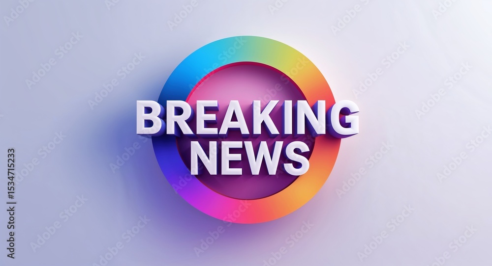 Poster breaking news text digital graphic 3d text contrast circular gradient design on plain white backgrou