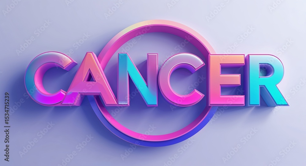 Poster cancer text digital graphic 3d text contrast circular gradient design on plain white background