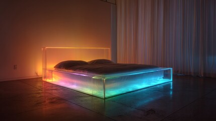 Modern acrylic bed with illuminated lights in a contemporary interior