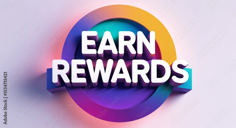 Aufkleber earn rewards text digital graphic 3d text contrast circular gradient design on plain white backgroun