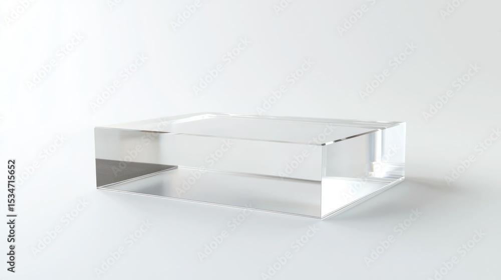 Poster 3d render of a clear acrylic display block decor on white background