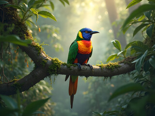 Obraz premium Vibrant Colorful Bird on a Tropical Branch