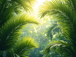 Naklejka premium Lush Palm Leaves in a Tropical Forest