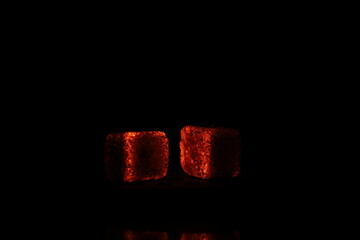 Glowing coals with glitch style lighting, enriched by noise, effect and grain details, create a...