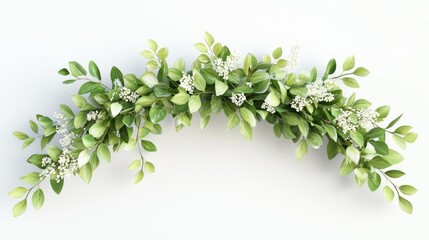 3D render of a floral wreath centerpiece with greens on white background