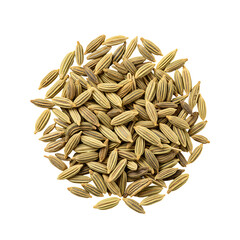 Heap of fennel seeds on a black background Each is tan with brown stripes oblong and tapered at the ends