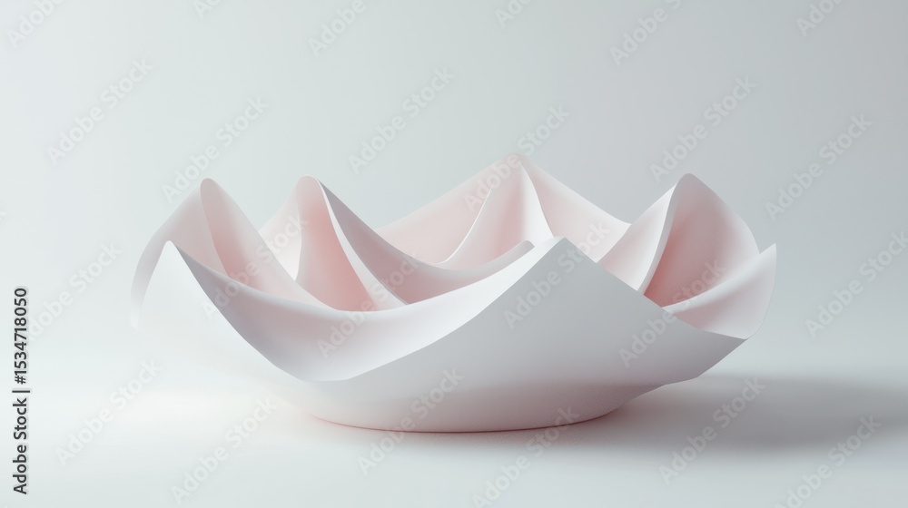 Poster 3d render of a folded shape paper-inspired decor object on white background