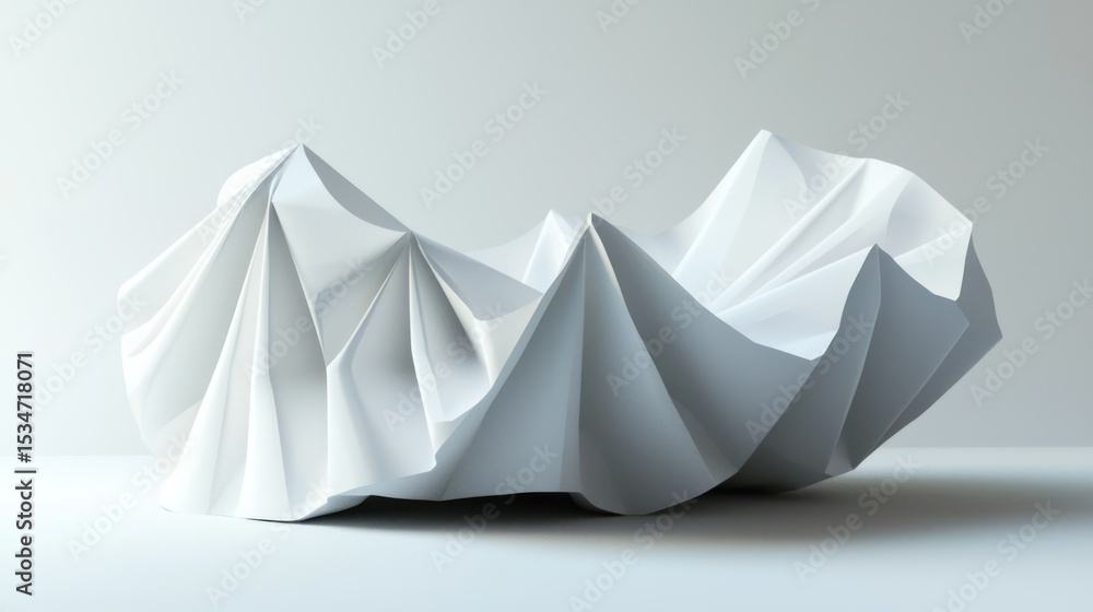 Poster 3d render of a folded shape paper-inspired decor object on white background