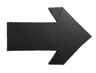 Black cardboard arrow transparent PNG 3d rendered paper direction signal pointer or way indicator graphic symbol