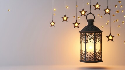3D render of a lantern with hanging stars decor on white background