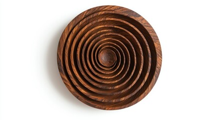 3D render of a layered wooden circle wall sculpture on white background