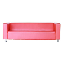 Modern red sofa with metal legs on transparent background