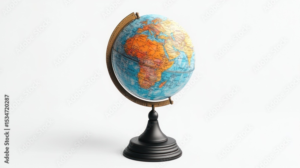 Poster 3d render of a miniature globe on stand on white background