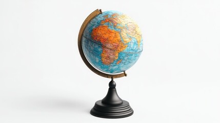 3D render of a miniature globe on stand on white background