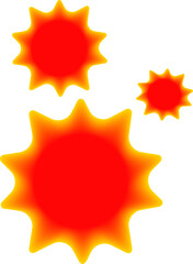 Three star-shaped figures with gradient colors of orange and red