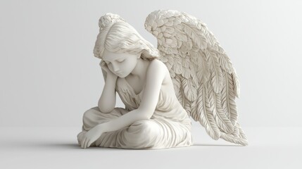 3D render of a resin angel figurine on white background