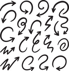 Fototapeta premium Abstract Swirl Hand Drawn Doodle Arrow Set. Vector Pack.