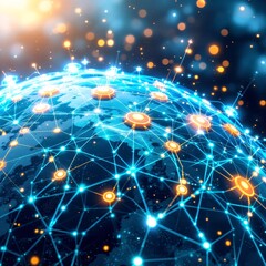 Futuristic global communication grid with blue glowing lines